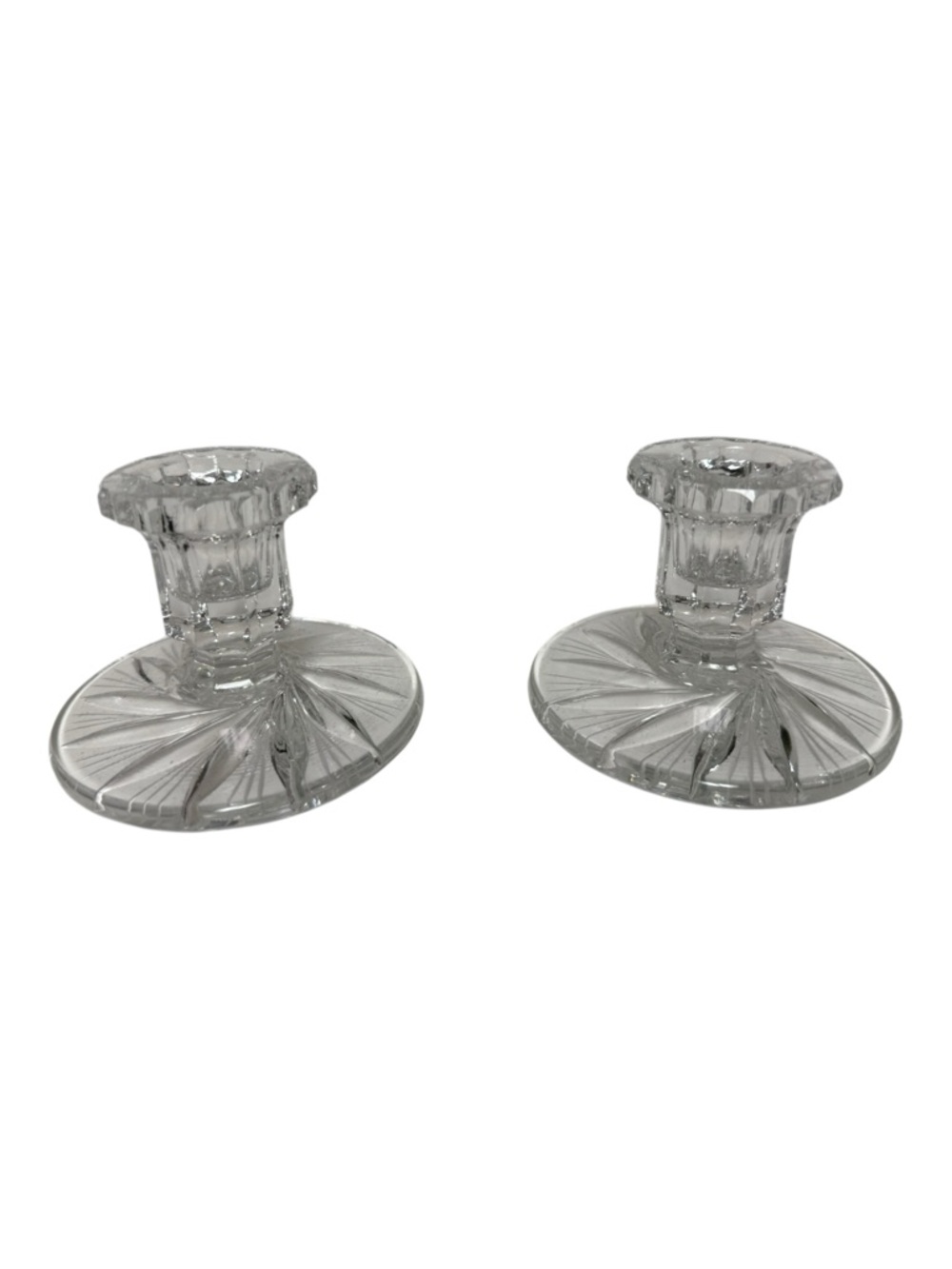 Vintage Bohemian Lead Crystal Star and Pinwheel Candlestick Holders | Set Of 2